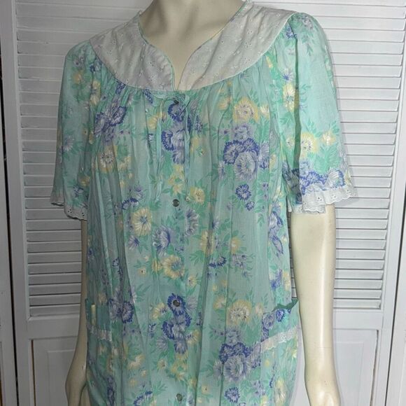 Vintage Simply Basic Pearl Snap House Dress Robe Size Large - Picture 1 of 12